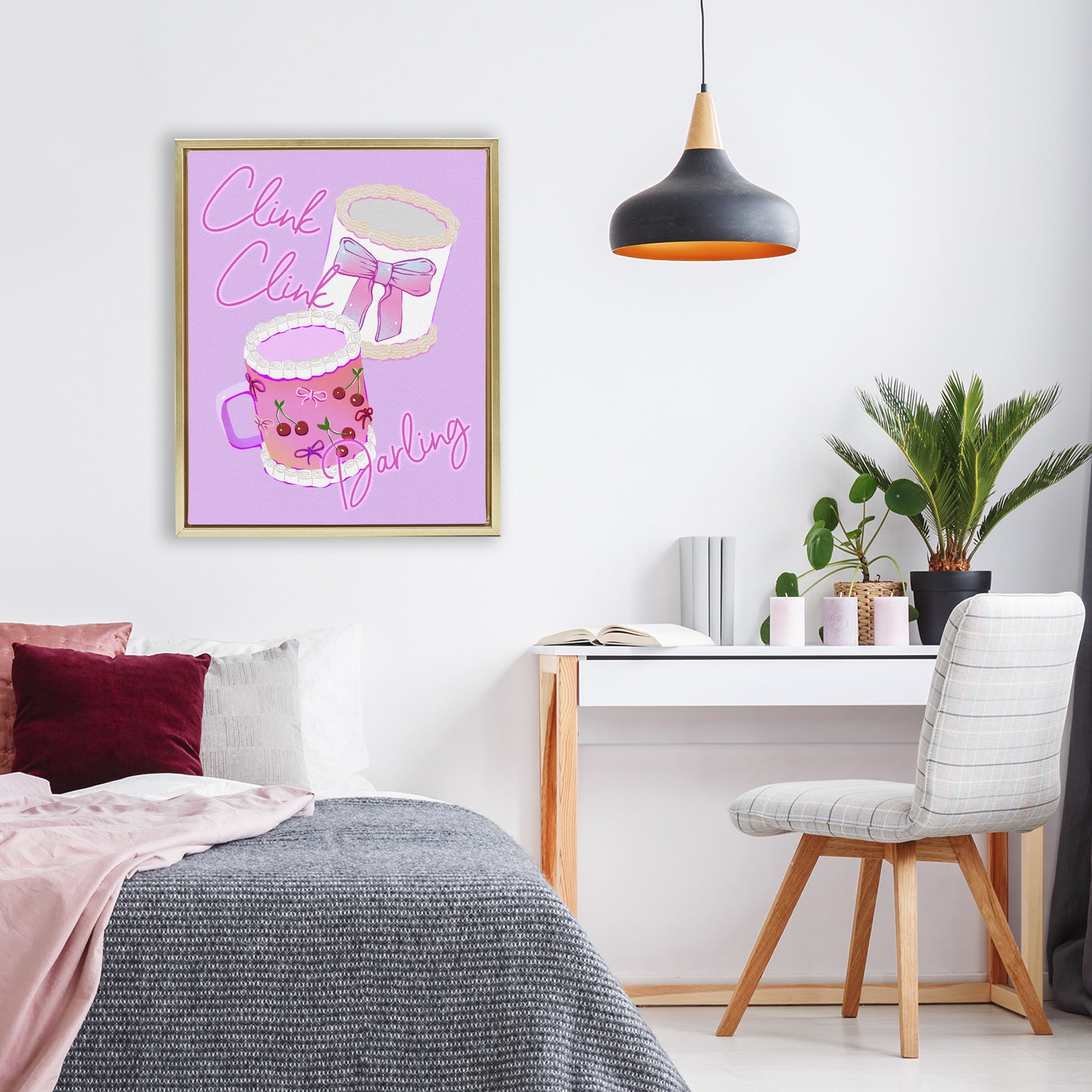 Stupell Industries Clink Darling Cherry Mug Gold Framed Floater Canvas Wall Art, design by Ziwei Li