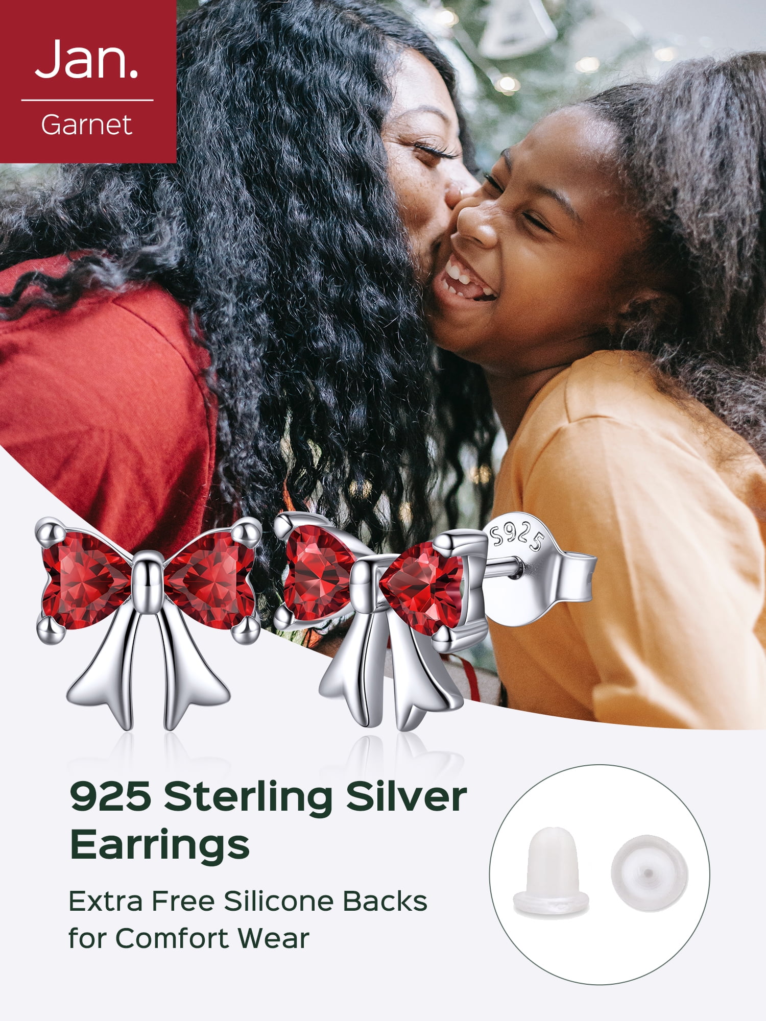 ChicSilver 925 Sterling Silver Stud Earrings Hypoallergenic Created Garnet Stud Earring Red Bow Earring January Birthstone Earrings for Women