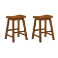 thumbnail image 2 of Benzara Wooden 24" Counter Height Stool with Saddle Seat, Distressed Cherry, Set Of 2-Color:Oak Brown, 2 of 2