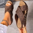 thumbnail image 3 of Rokment Leopard Platform Wedge Sandals for Women Fashion Casual Studded Cross-Band Leather Open Toe Backless Slip on Chunky High Heels Dress Slides Beach Summer Comfortable Brown Size 8.5, 3 of 7