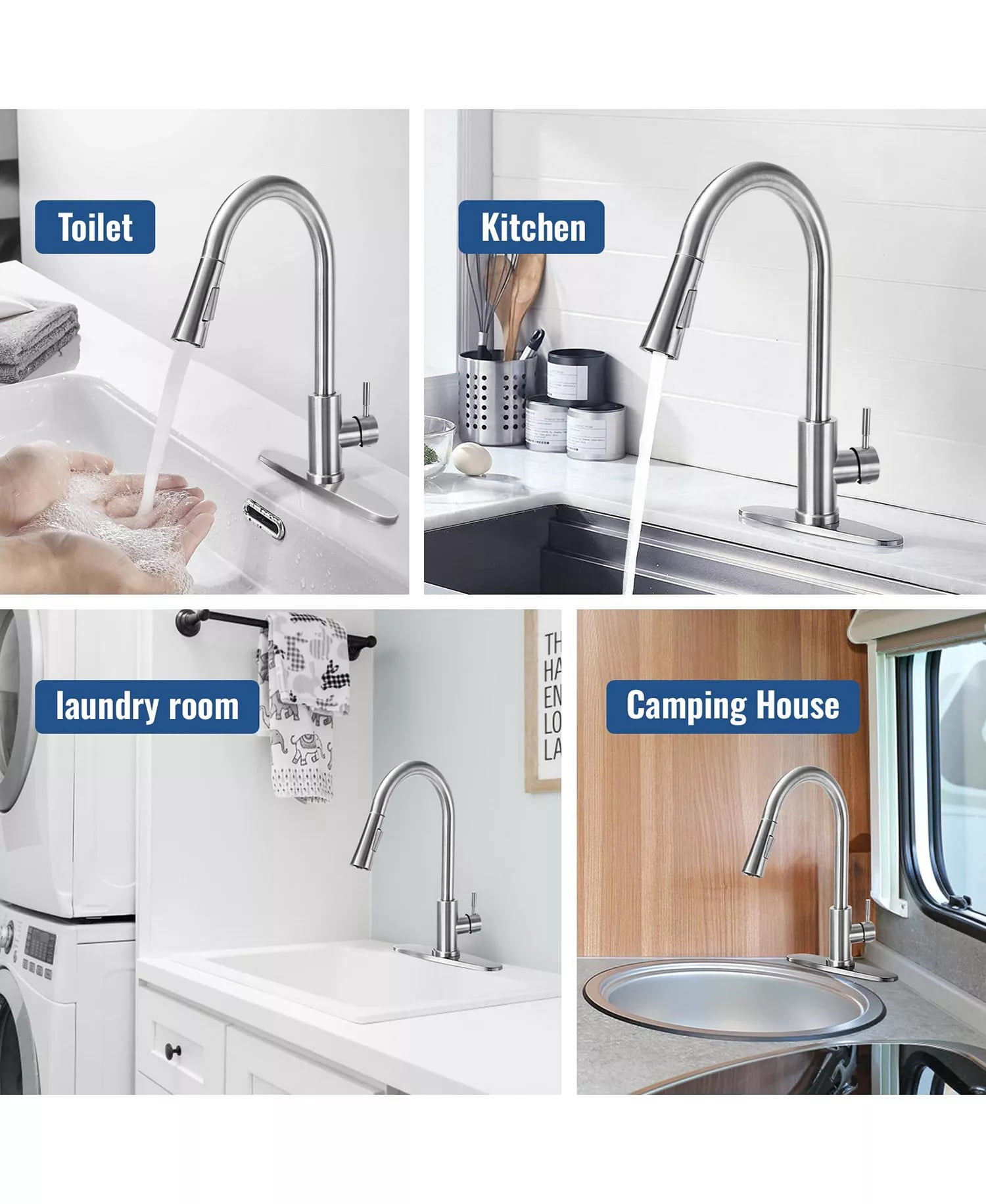 SUGIFT Kitchen Faucet with Pull Down Sprayer and Dual-Function High Arc Spout for 1 or 3 Hole Sinks, Silver