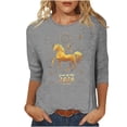 thumbnail image 2 of Ounisa Year of The Horse Women's Long Sleeve Shirts Casual Crew Neck Tops Tee Tshirts Loose 3/4 Sleeve Top Outfits Clothes, 2 of 5