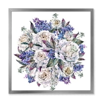 Designart 'Bouquet Peonies In Blue and White' Traditional Framed Art Print