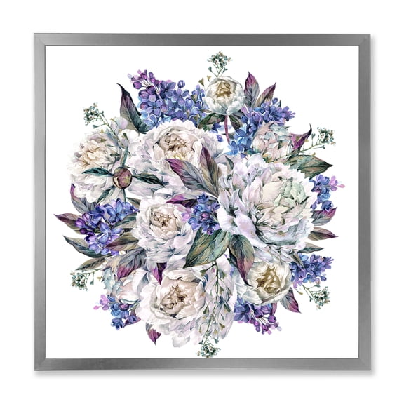 Designart 'Bouquet Peonies In Blue and White' Traditional Framed Art Print