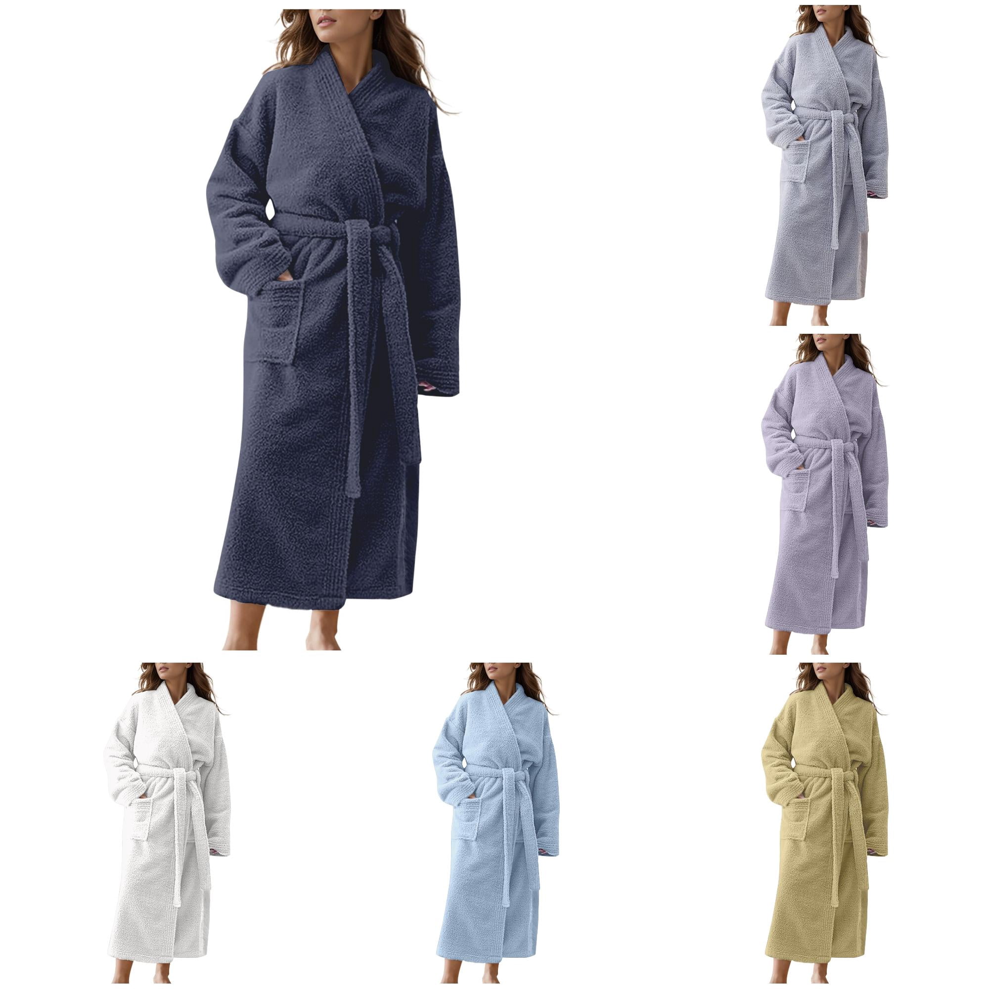 Women Ladies Autumn and Winter Rice Velvet Padded Lengthened Bathrobe for Cozy Comfort Soft Loungewear for Home Gray M