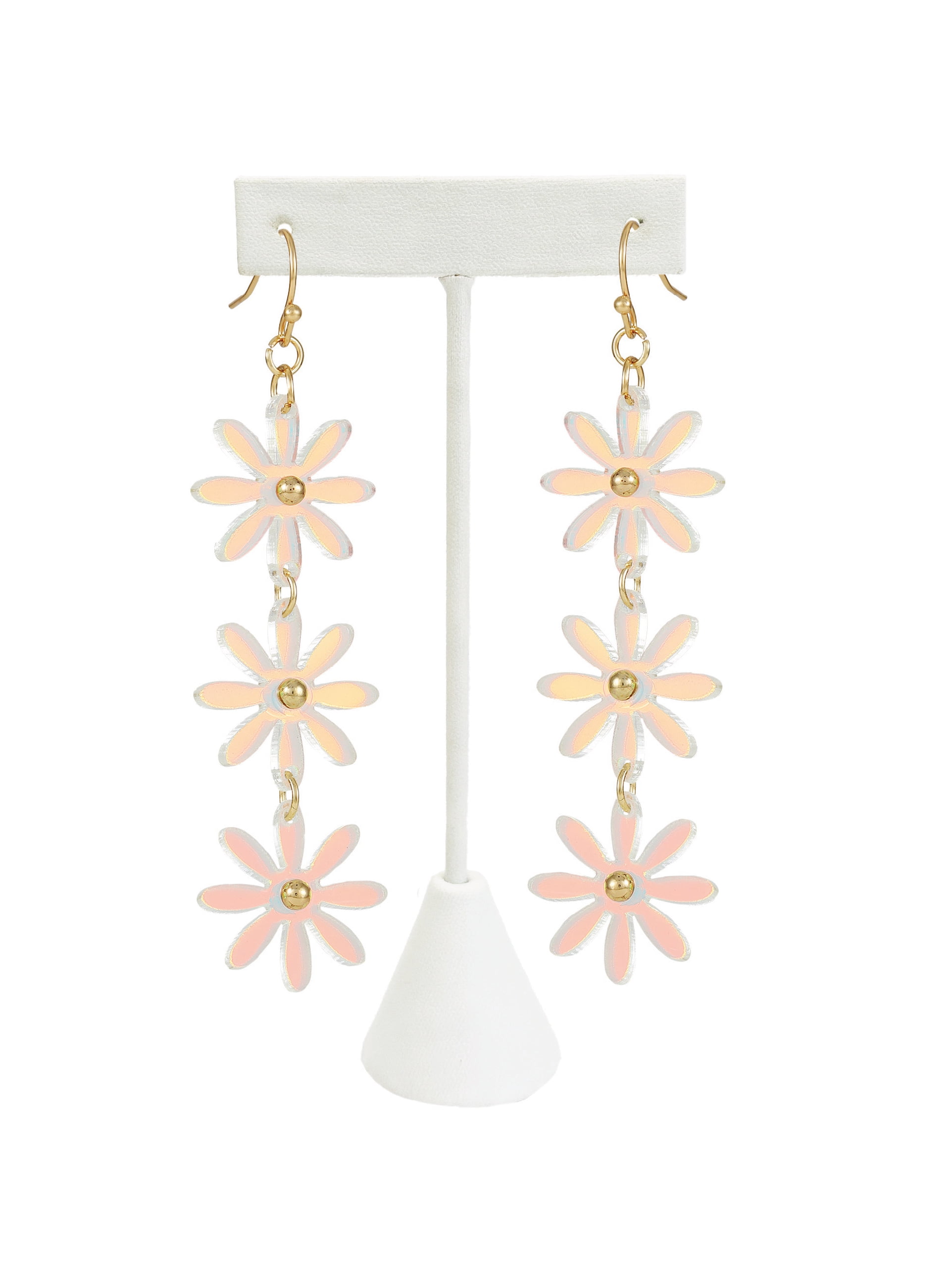No Boundaries Irredescent Pink Flower Linear Earrings, Women's