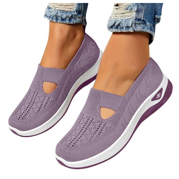 Dakaela Orthopedic Walking Shoes for Women Arch Support Slip on Casual Running Diabetic Sneakers Purple 9