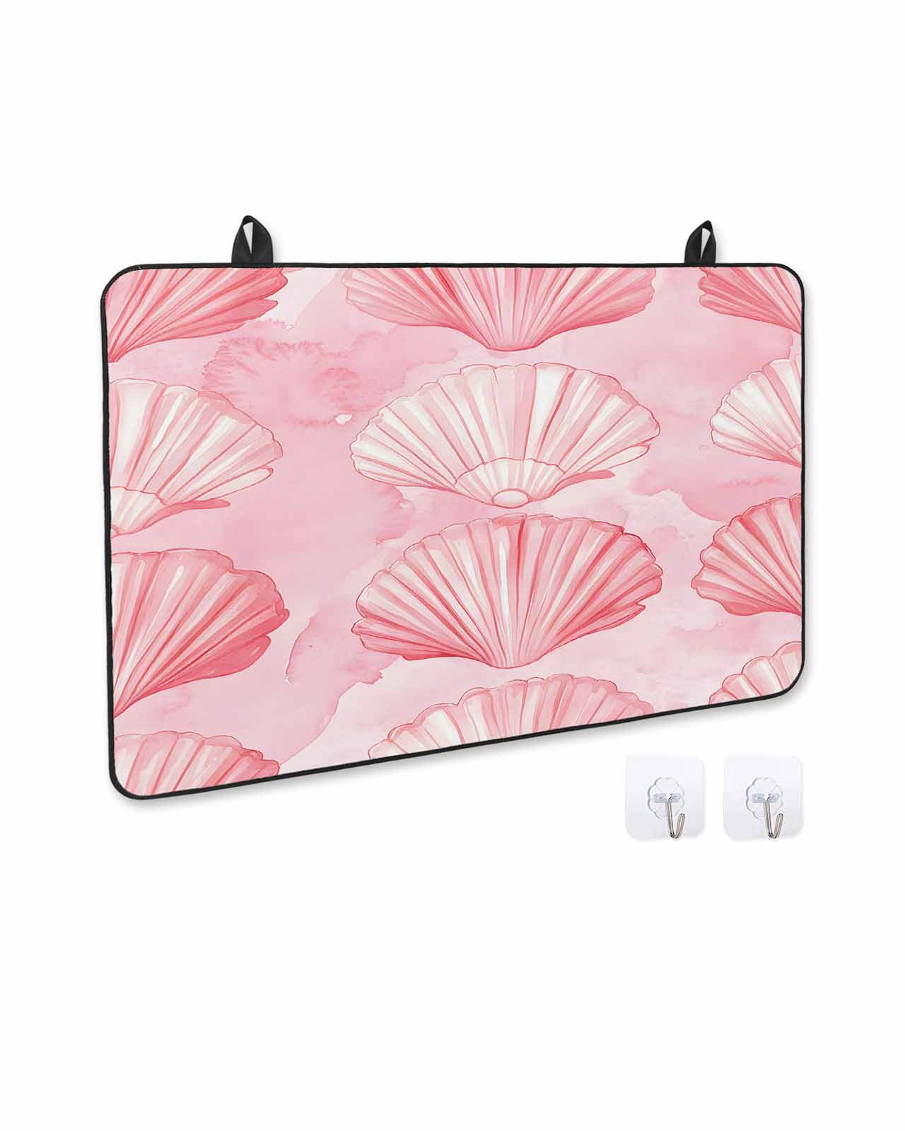nqOlkjepod Large Induction Cooktop Protector Mat 36"x21", Pink Shell Coastal Stove Top Covers for Electric Stove, Summer Beach Nautical Ocean Stove Burner Cover Mats, Glass Top Stove Cover