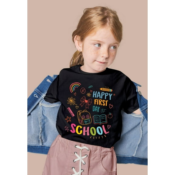 Girls "Happy First Day of School" Graphic T-Shirt – 100% US Cotton - Gift for Back to school