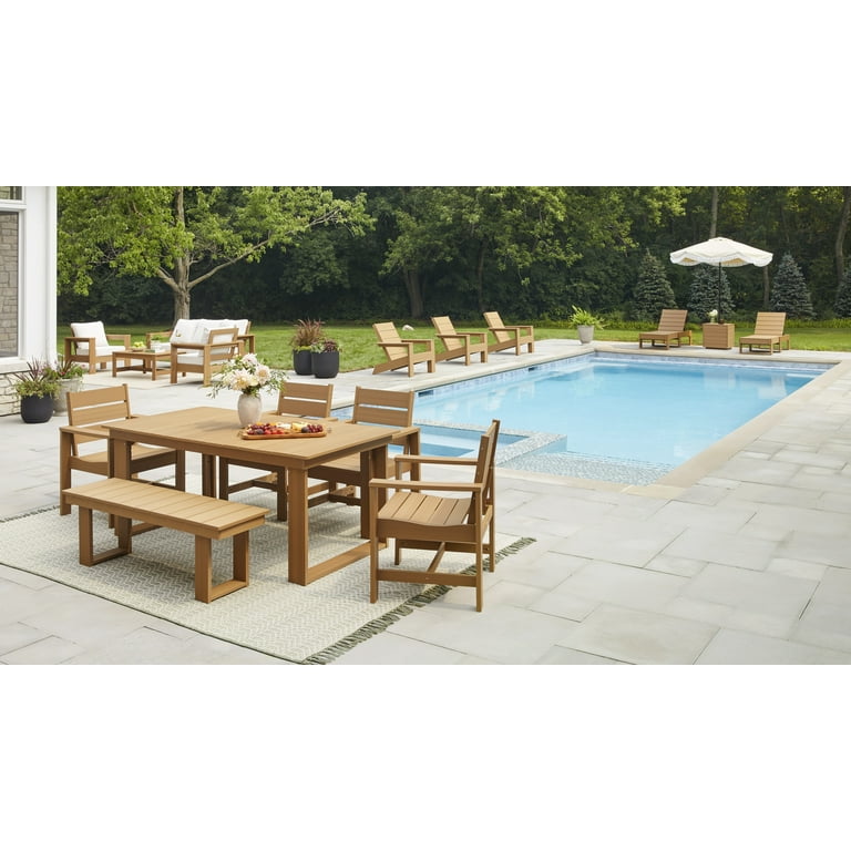 better homes and gardens avila modern beach umbrella patio table Better Homes & Gardens Ezra Outdoor Hdpe Umbrella Table, Teak