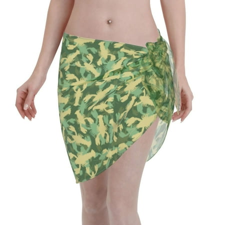 Coaee Crayfish Army Women s Short Sarongs Beach Wrap Sheer Bikini Wraps Chiffon Cover Ups for Beach  Swimming  Holiday