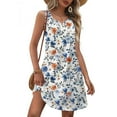 thumbnail image 5 of Leaf Print Sundress for Women Sleeveless V Neck Casual Summer Mini Dress Boho Vacation Beach Swing Dress, 5 of 5