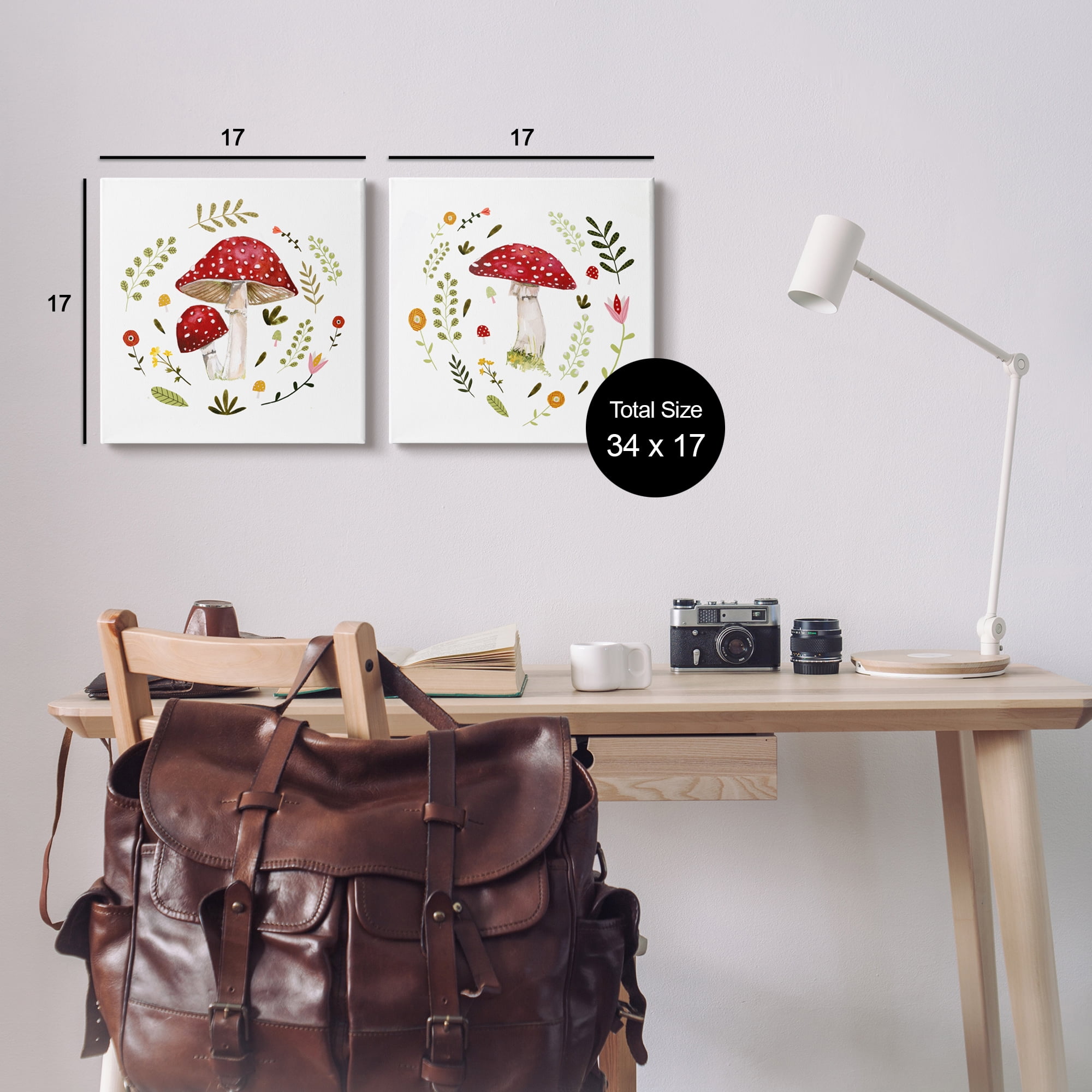 Stupell Industries Mushrooms & Flower Sprouts Botanical & Floral Painting Gallery Wrapped Canvas Print Wall Art, 17 x 17, Set of 2