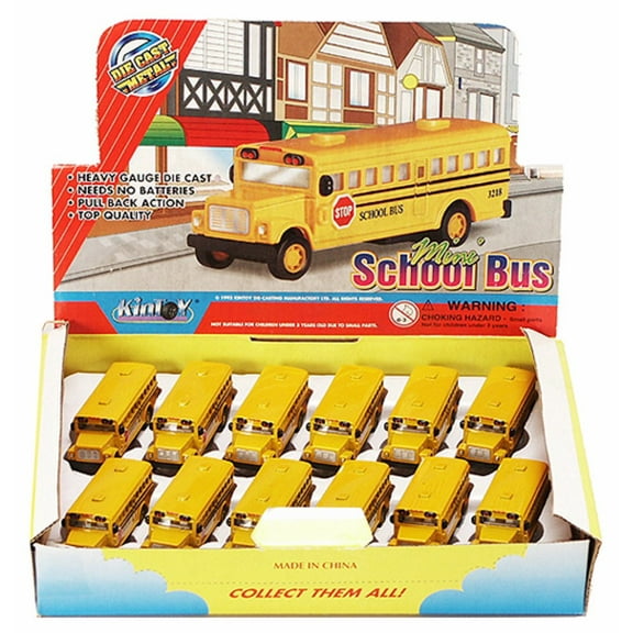 Box of 12 Diecast Model Cars - School Bus, Yellow, 2.5 inch Scale