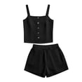 thumbnail image 6 of Costeam Womens Solid Button Front Pocket Blouse and Casual Short Two Piece Outfit Elastic Waist Shorts Side Pockets Loose Fit Lightweight Summer Casual Co Ord Set, 6 of 6