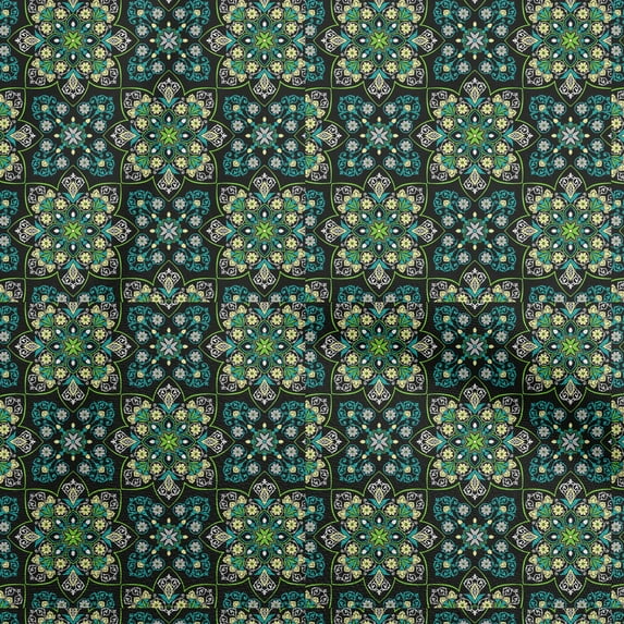 oneOone Cotton Poplin Twill Dark Green Fabric Asian Ornaments Floral Tile Diy Clothing Quilting Fabric Print Fabric By Yard 56 Inch Wide
