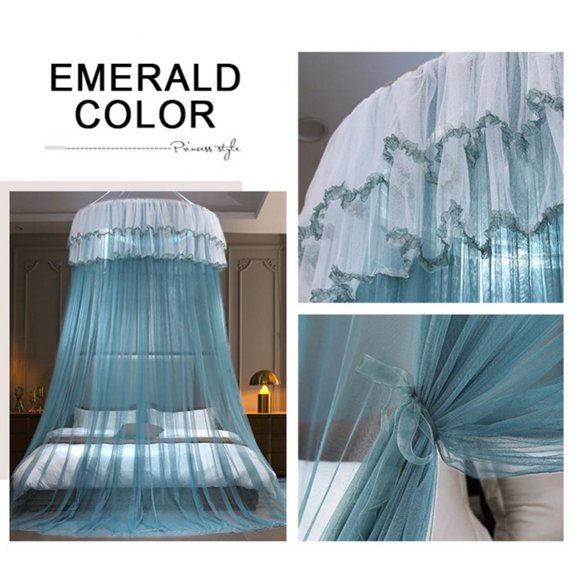 Round Double Lace Curtain Dome Bed Canopy Princess Mosquito Net,H 9 Ft*Top Diameter 4Ft