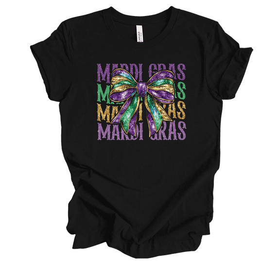 Trenz Shirt Company Mardi Gras Stacked Bow Womens Short-Sleeve T-Shirt-Black-medium