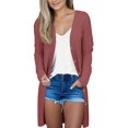 thumbnail image 2 of Women's Ribbed Knit Cardigan Anti-Pill Cloud Comfort Cardigan Fall Lightweight Open Front Coat Coffee Run Chic Pocket Packable Layer Fine Brushed Soft Long Sleeve Red XXXL, 2 of 9