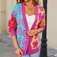 thumbnail image 4 of Sakmal Cardigan Sweaters Women Open Front Loose Fashion Cardigan Pink Floral Long Sleeve Sweater, 4 of 9