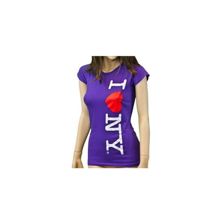 I Love NY New York Womens T-Shirt Spandex Vertical Heart Purple Xl
