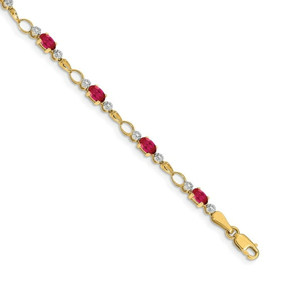 Primal Gold 14 Karat Yellow Gold Completed Open-Link Diamond and Ruby Bracelet