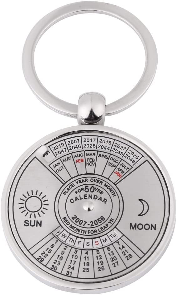 Wal front Antique 50 Years Perpetual Calendar Keychain Metal Key Ring Accessory 2007 To 2056 