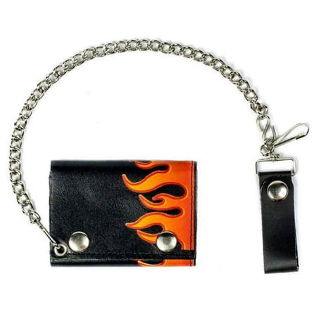 Motorcycle Men&#39;s Side Flames Tri-Fold Biker Chain Wallet, Black TC304C-130o - www.bagssaleusa.com/product-category/classic-bags/