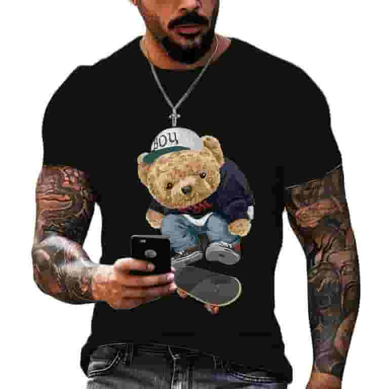 【CPGN STUDIO】23SS★ Wake Up Teddy Short Sleeve Tee 2023 Year 3D Teddy Bear Printing Men T Shirt CasualO-neck