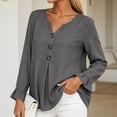thumbnail image 5 of LEKWK Ruffle Long Sleeve Shirts for Women V Neck Button Front Linen Tops Pleated Loose Dressy Casual Tunic Tops Fall Daily Office Travel Outfits, 5 of 6