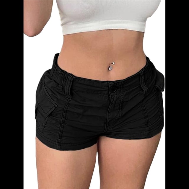 Pantalones Cortos Cargo para Mujer, Elásticos, Ajustados, Estilo Y2K, para Ropa Urbana Harajuku Negro S