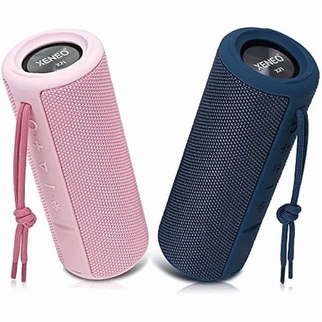 wonima11 X21 Dual Portable Bluetooth Wireless Speakers Waterproof for Stereo Sound with FM Radio, Micro SD Card, Aux-in, IPX6, 30W for Outdoor, Home, Office, Party and Travel (Pink + Blue)…