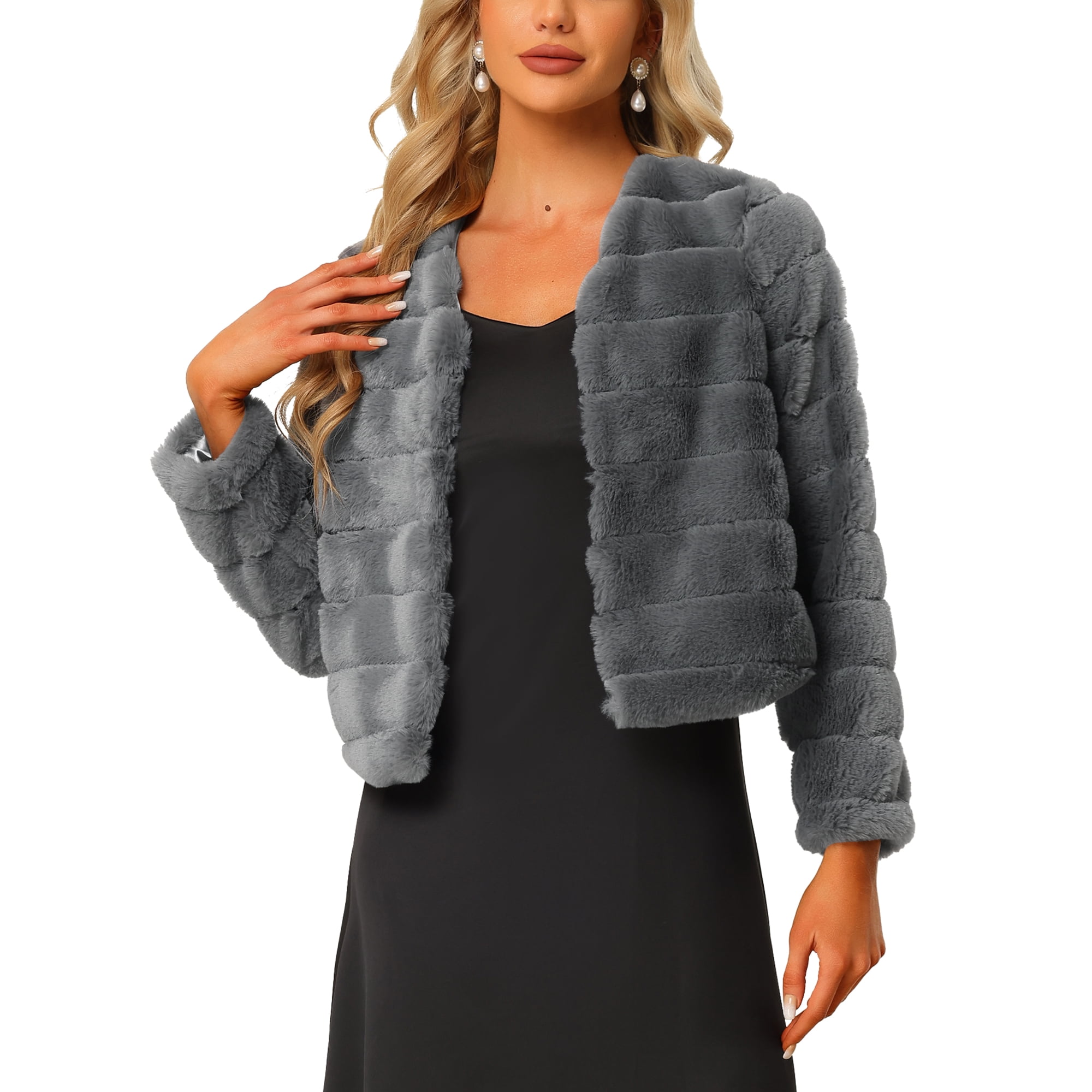 INSPIRE CHIC Women's Long Sleeve Solid Color Collarless Shaggy