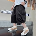 thumbnail image 2 of Loose Short Boy 5-6 Years Loose Shorts Boy Cargo Shorts Y2k Shorts Boys Summer Shorts Elastic Waist Outdoor Cargo Bottoms #Black, 2 of 6