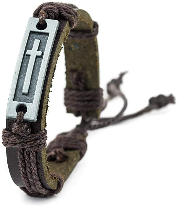 Cross Leather Bracelet for Men: Confirmation Gifts for Teenage Boy (Brown)