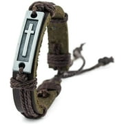 Cross Leather Bracelet for Men: Confirmation Gifts for Teenage Boy (Brown)