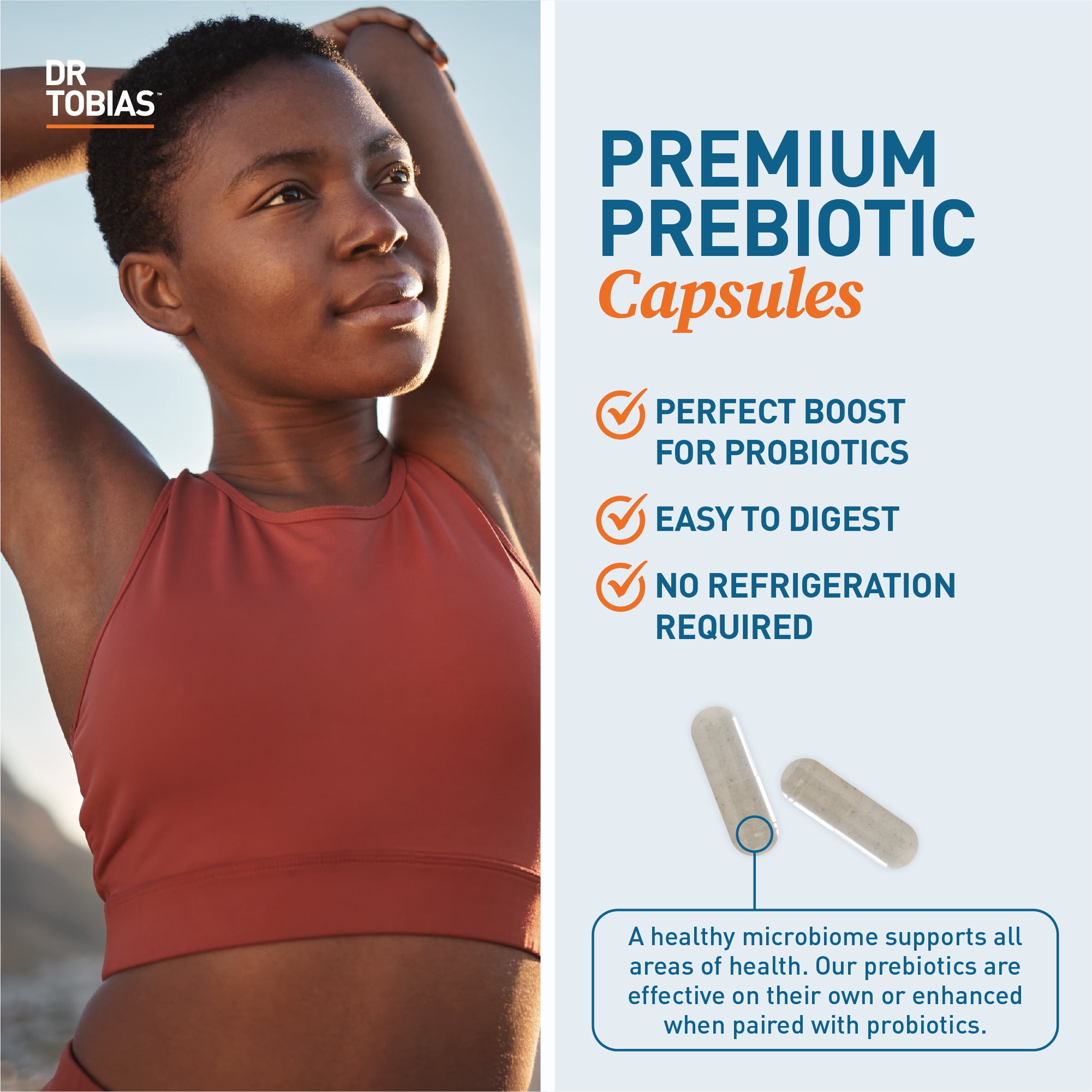 Dr. Tobias Prebiotics Digestive Support, Advanced Prebiotic Supplement for Gut Health, Immune Function & Boost for Probiotics for Women & Men, Vegan, Non-GMO, 60 Capsules, 60 Servings