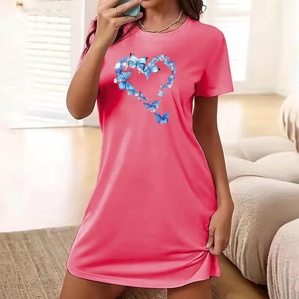 Camisón corto de talla grande para mujer, camisón de manga corta con estampado de pecho a la moda, camisón para mujer