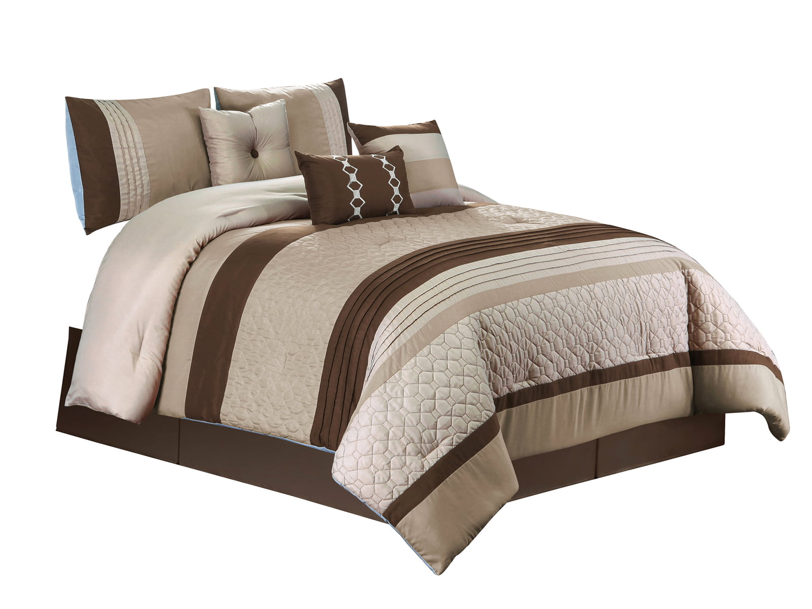 7-Piece Bailey Comforter Set Bedding|Geometric Quilts Pleated Stripe ...