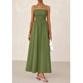 thumbnail image 3 of Vestido largo PRETTYGARDEN para mujer, fruncido, verano 2025, verde militar, 3 of 9