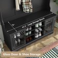 thumbnail image 7 of Furnihold 47.3" Wide Hall Tree with Bench and Shoe Storage, 4-in-1 Design Coat Rack for Entryway, Glass Door Farmhouse Wooden Style, Black, 7 of 7