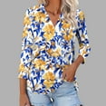 thumbnail image 2 of CYMMPU Blouses for Women Dressy Casual V Neck Fall Trendy Shirts Flower Printed Tunic Tops Loose Fit 3/4 Sleeve Spring Tops Business Elegant Work Tops T-Shirts Blue XXL, 2 of 5