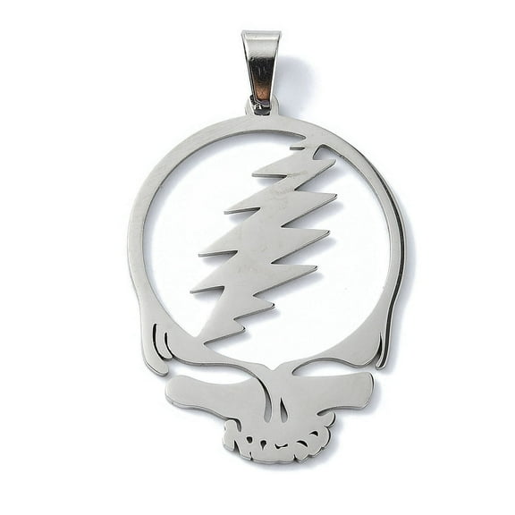 20 pc Non-304 Stainless Steel Pendants Laser Cut Grateful Dead Head with Lightening Bolt Charm Stainless Steel color 39x27.5x1mm Hole: 7x4mm