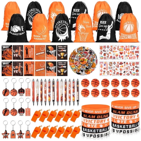 Basketball Party Favors, 146PCS Sports Birthday Party Favors with Drawstring Bags, Gifts for Kids Basketball Birthday Party Supplies