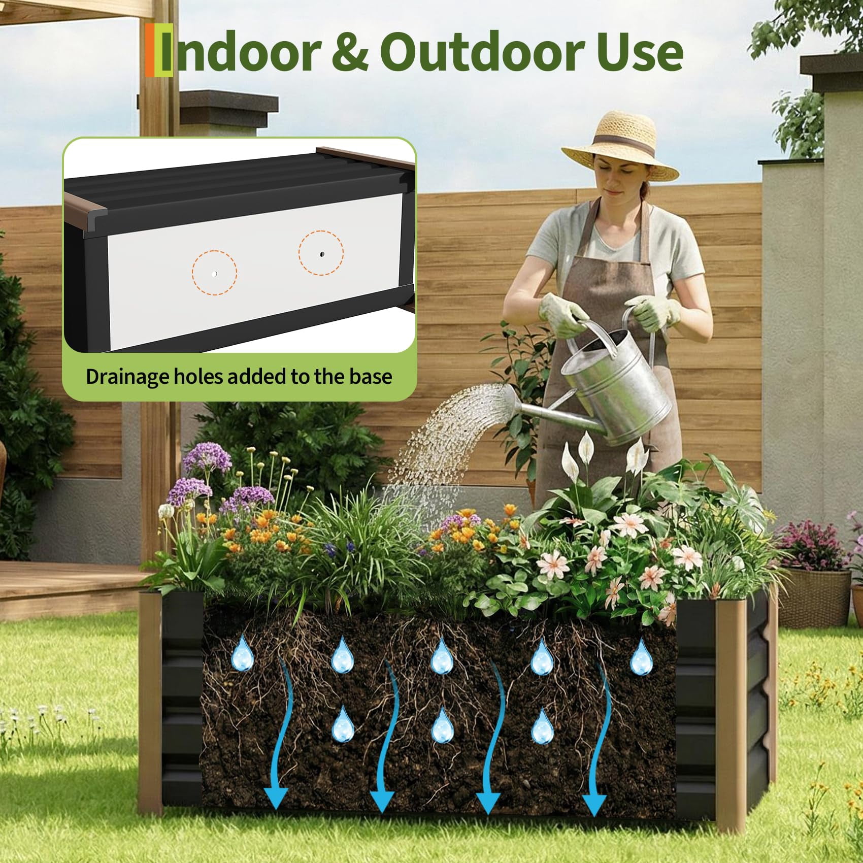 Garvee Aluminum Planter Box, Raised Garden Bed with Drainage Holes, 39.3" x 15.7" x 17.7", Black