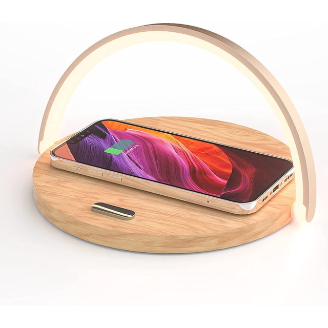 Lámpara de noche inalámbrica COLSUR, lámpara de mesa táctil, luz nocturna LED con cargador de inducción con certificación Qi, luz nocturna táctil con brillo ajustable de 3 niveles.
