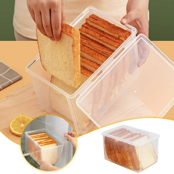 Bread Storage Box Set 2 Pack Large Transparent Plastic Food Container 3.4L Airtight Lid Fresh Keeper for Loaf Sandwich Snacks Pastry Kitchen Refrigerator Freezer Pantry
