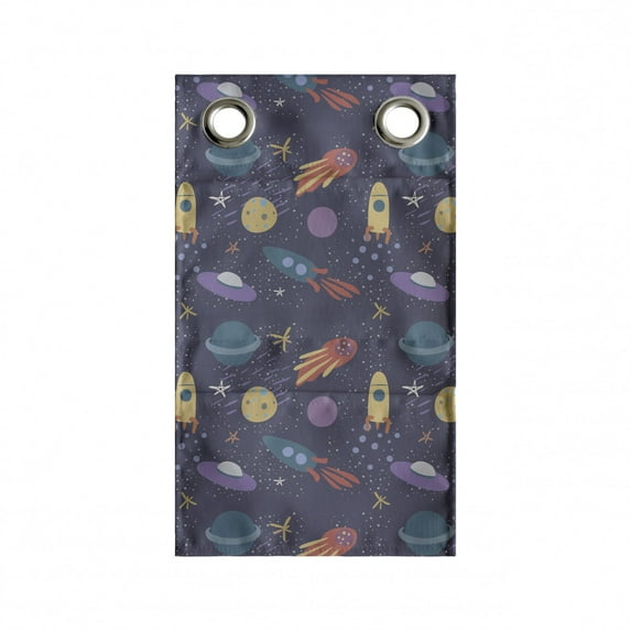 Alien Hanging Pocket Organizer, Space Themed Comet Stars Rockets and Planets in Pastel Tones, Printed Polyester Storage Bag with Pockets, 9" x 27", Multicolor