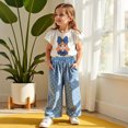 thumbnail image 6 of Graphic Tee Shirt + Pants For Kid Toddler Girl Clothes Summer Short Sleeve Tops Summer Outfits Set Blue 3-4 Years, 6 of 7