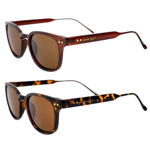 Islander Eyes Guam Polarized Sunglasses for Men or Women 2 Pairs Brown & Light Tortoise Frames w/Double Metal Rivets & Brown Lenses